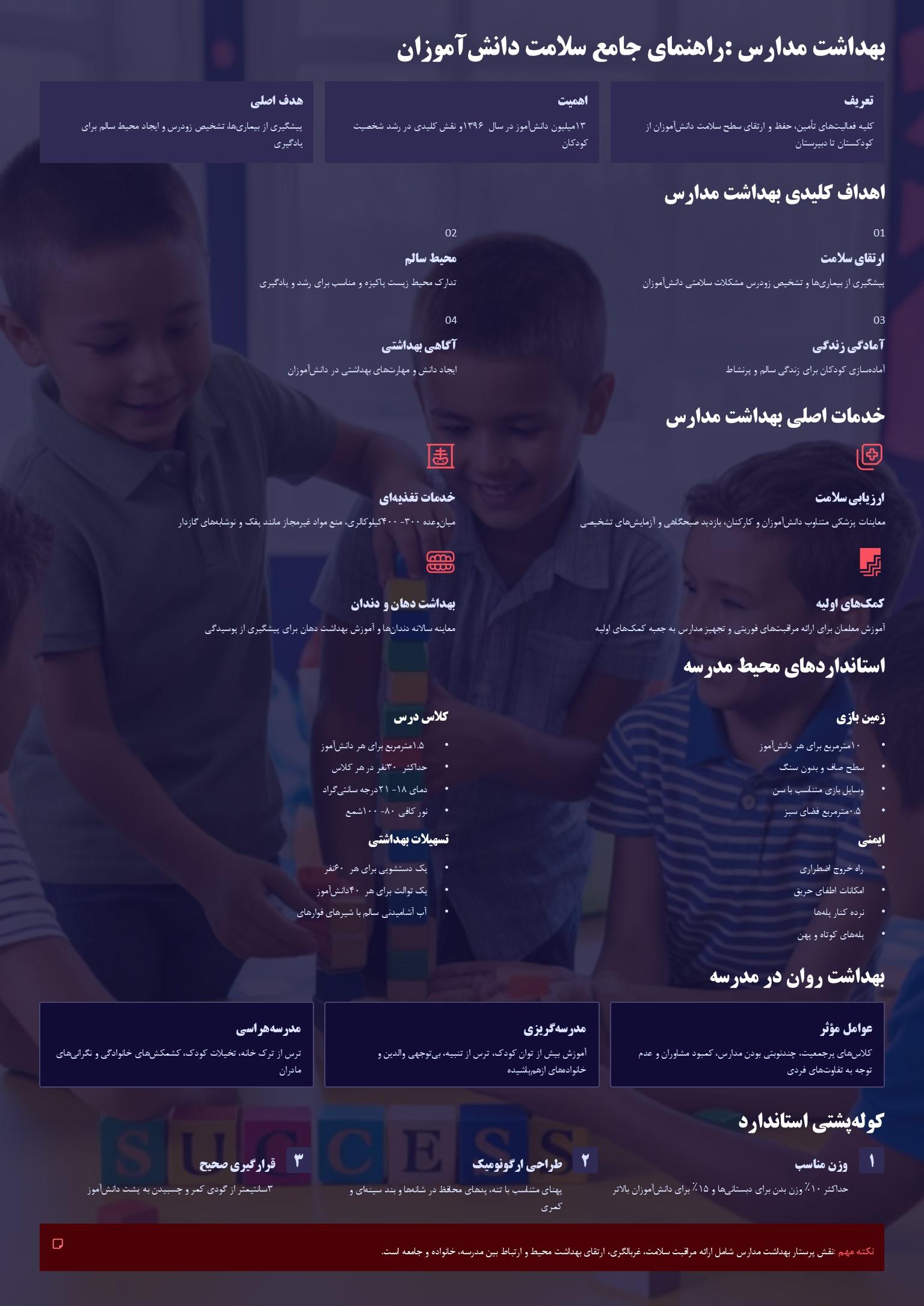 بهداشت مدارس: راهنمای جامع سلامت دانشآموزان