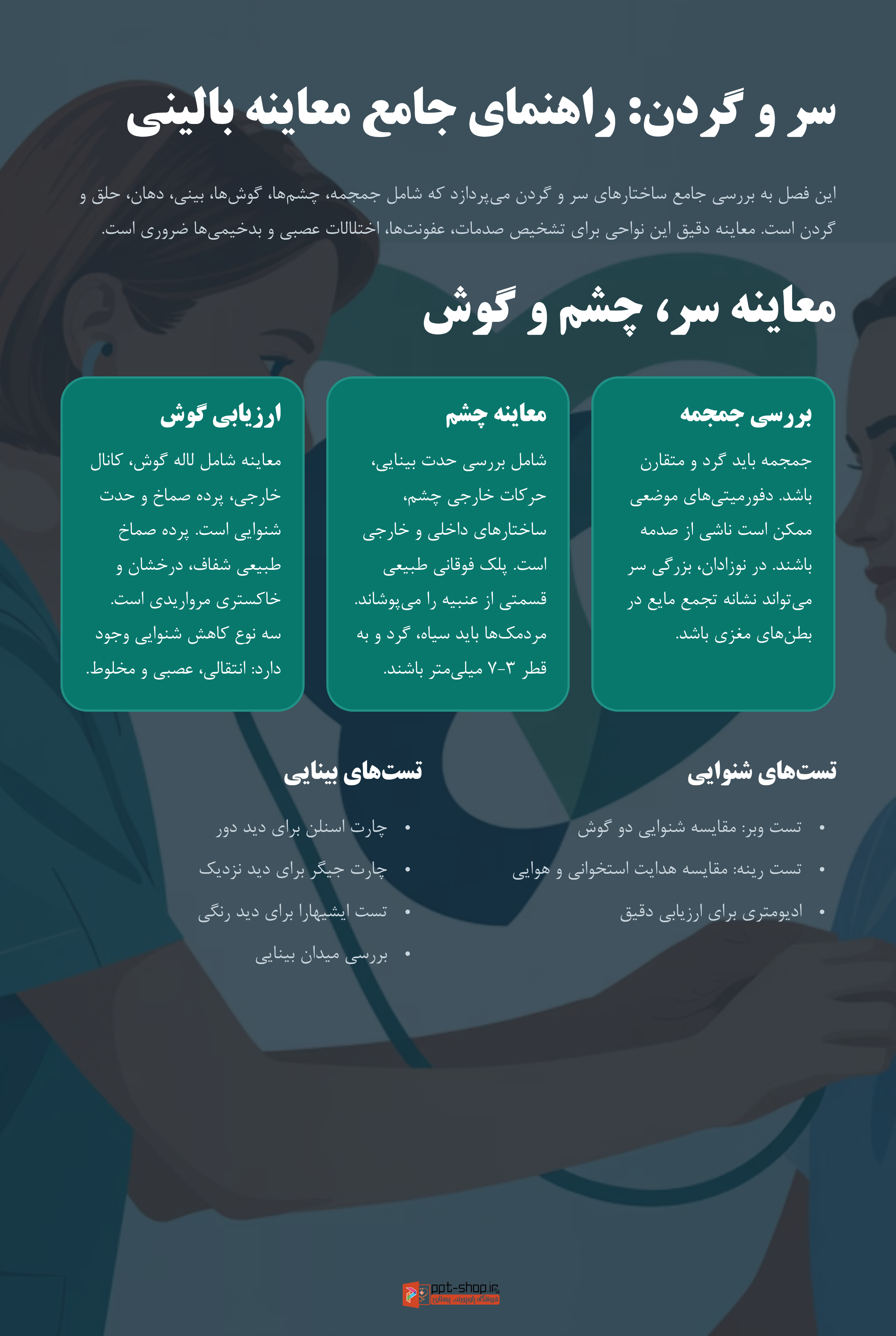 دانلود پاورپوینت پرستاری بررسی وضعیت سلامت سر و گردن بر اساس باربارا بیتز | معاینه فیزیکی کامل